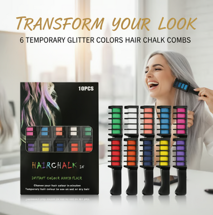 🎁Last Day Promotion 49% OFF🔥🌈 Instant Hair Color Comb – Non-Toxic, Water-Washable, Quick-Dry Hair Chalk | Temporary Vibrant Hair Color for All Ages