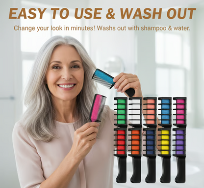 🎁Last Day Promotion 49% OFF🔥🌈 Instant Hair Color Comb – Non-Toxic, Water-Washable, Quick-Dry Hair Chalk | Temporary Vibrant Hair Color for All Ages