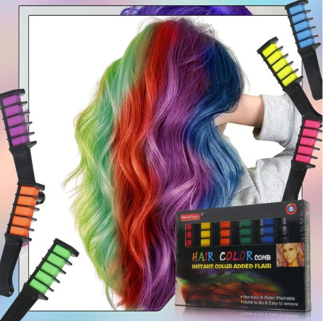 🎁Last Day Promotion 49% OFF🔥🌈 Instant Hair Color Comb – Non-Toxic, Water-Washable, Quick-Dry Hair Chalk | Temporary Vibrant Hair Color for All Ages