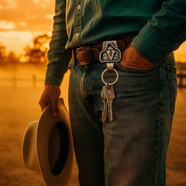 ⚒️ Handmade Cow Tag Belt Key Holder with Custom Initial.✨