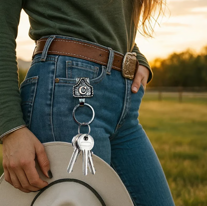 ⚒️ Handmade Cow Tag Belt Key Holder with Custom Initial.✨