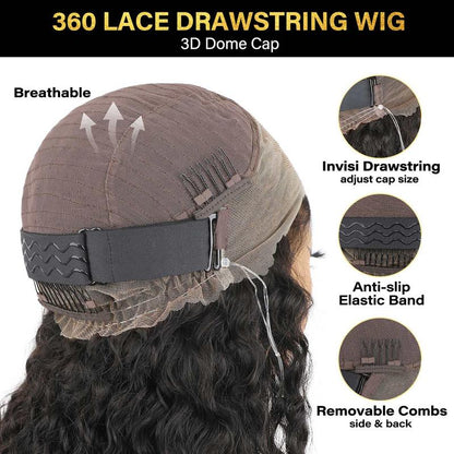 UP TO 70%OFF🔥Pre-Cut Lace Kinky Straight 360 Full Lace Frontal Glueless Wig With Invisi Drawstring Pre Plucked Human Hair Wig